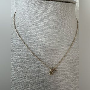 Tiny goldtone Initial W with small rhinestone and earrings